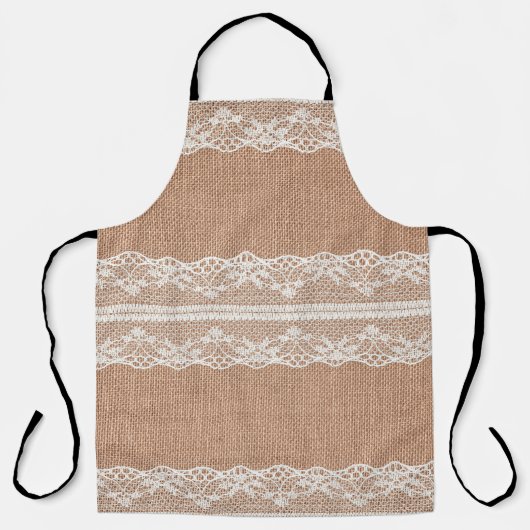 Off-White Lace auf Brown Burlap Texture Schürze (Vorderseite)