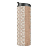 Off-White Lace auf Brown Burlap Texture Thermosbecher (Nach rechts gedreht)