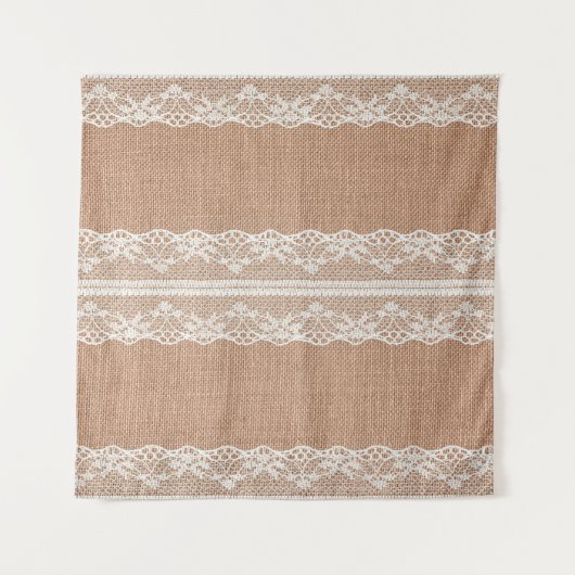 Off-White Lace auf Brown Burlap Texture Wandteppich (Vorderseite)