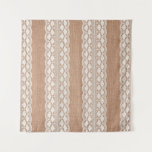 Off-White Lace auf Brown Burlap Texture Wandteppich (Vorderseite)