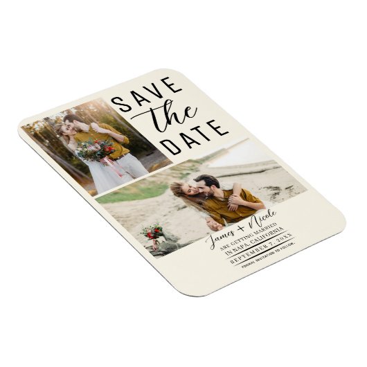 Off White Modern 2 Fotos Save the Date Hochzeit Magnet (Rechte Seite)