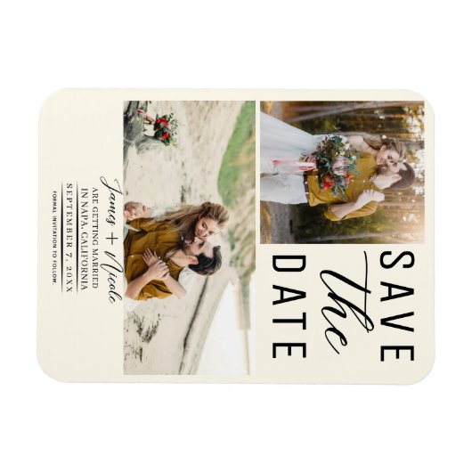 Off White Modern 2 Fotos Save the Date Hochzeit Magnet (Horizontal)