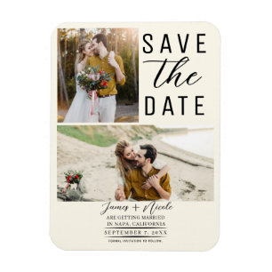 Off White Modern 2 Fotos Save the Date Hochzeit Magnet