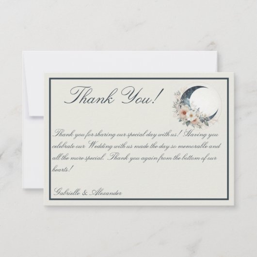 Off White Moonflower Wedding Dankeskarte (Vorderseite)