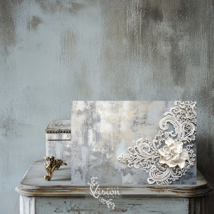 Off-White-Spitzen-Effekt, Silber-Patina-Hintergrun Seidenpapier