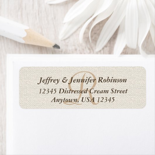 Off White Textured Rustic Monogram Address Label (Insitu)