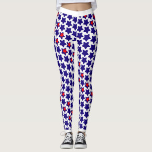 Offbeat Verzerrte rote blaue Sterne Leggings