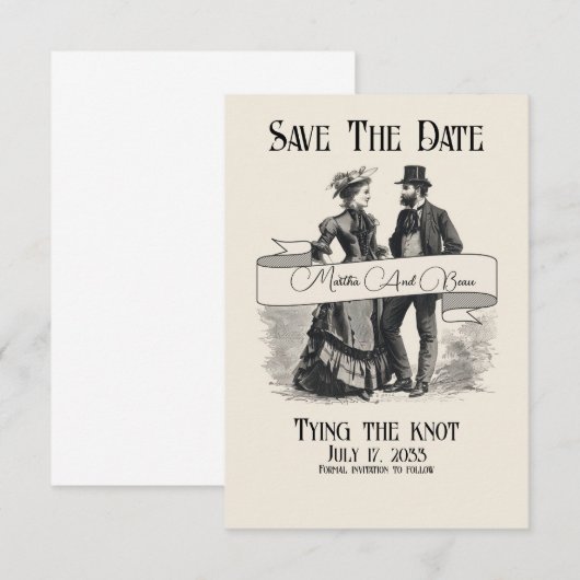 Offbeat Wedding Save the Date, Viktorianisch Date (Vorne/Hinten)