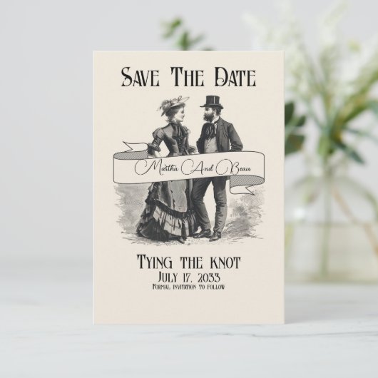 Offbeat Wedding Save the Date, Viktorianisch Save The Date (Stehend Vorderseite)