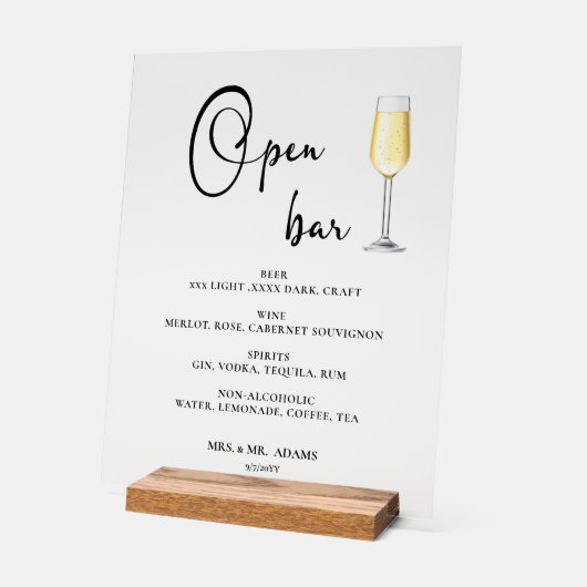 Offene Bar Acrylschild (Winkel)