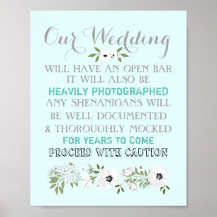 Offene Bar Hochzeit signieren Blumenfreude jeglich Poster