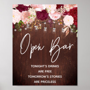 Offene Bar Lichterkette Holz Burgunderrot Mason-Gl Poster