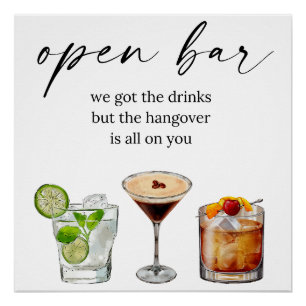 Offene Bar lustige niedliche Hochzeitscocktails Poster