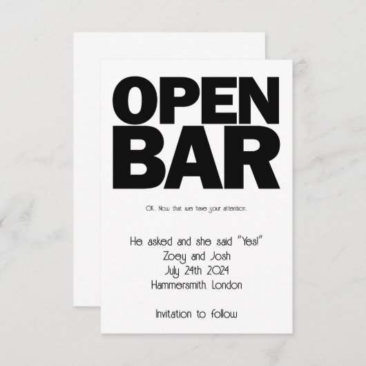 Offene Bar Save The Date (Vorne/Hinten)