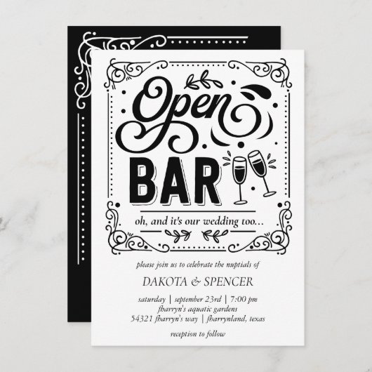 Offene Bar (und Hochzeit) | Lässige Micro Wedding Einladung (Vorne/Hinten)