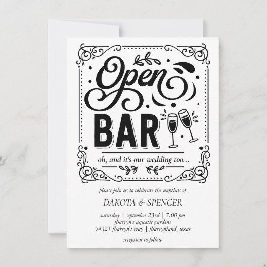 Offene Bar (und Hochzeit) | Lässige Micro Wedding Einladung (Vorderseite)