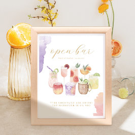 Offene Bar Watercolor Citrus Cocktails Hochzeitsge Poster