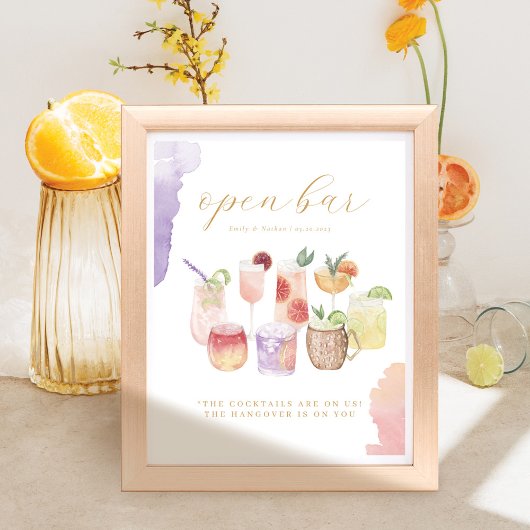 Offene Bar Watercolor Citrus Cocktails Hochzeitsge Poster