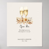 Offene Bar Weinbrille und Blume Neutrale Hochzeit Poster (Vorne)