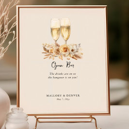 Offene Bar Weinbrille und Blume Neutrale Hochzeit Poster