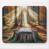 Offene Bibel auf Baumstumpf im Herbst Mousepad (Vorne)