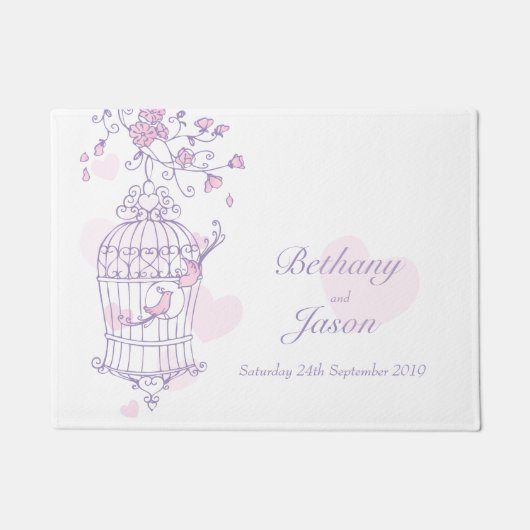 Offene Birdcage zwei Vögel Brautmatte Fußmatte (Vorderseite)