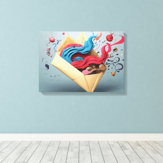 Offene Briefumschlagüberraschung Leinwanddruck (Insitu (Holzboden))