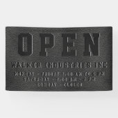 Offene Geschäftszeiten mit schwarzem Veganem Leder Banner (Horizontal)