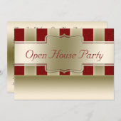 Offene Glitzer-Goldstreifen des Haus-Party-| rote Einladung (Vorne/Hinten)