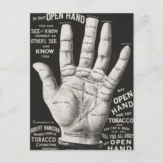 Offene Hand, Handlesen Postkarte (Vorderseite)