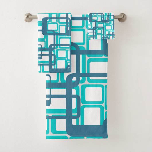 Offene moderne Rechtecke Mitte des Jahrhunderts Badhandtuch Set (Insitu)