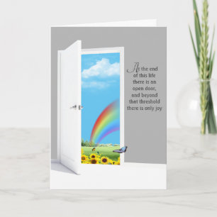 Offene Tür mit Sonnenblumen und Regenbogen Karte