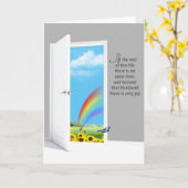 Offene Tür mit Sonnenblumen und Regenbogen Karte (Gelbe Blume)