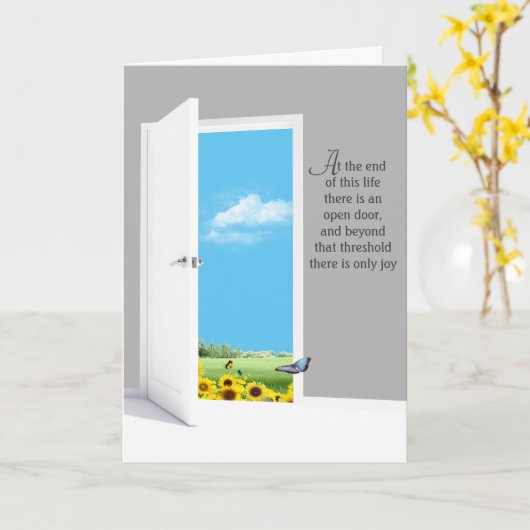 Offene Tür mit Sonnenblumenfeld Karte (Gelbe Blume)