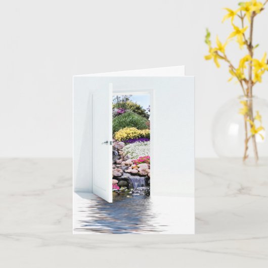 Offene Tür mit Wasserfall im Garten Karte (Gelbe Blume)
