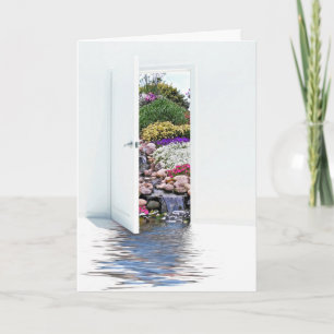 offene Tür mit Wasserfällen, die an Sie denken Karte