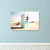 Offene Wüstentür mit tropischer Oase Leinwanddruck (Insitu (Holzboden))