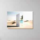 Offene Wüstentür mit tropischer Oase Leinwanddruck (Vorderseite)