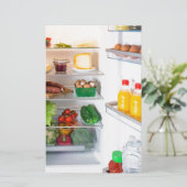 Offener Kühlschrank mit Essen Briefpapier (Stehend Vorderseite)