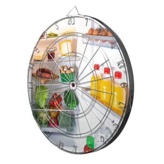 Offener Kühlschrank mit Essen Dartscheibe (Vorderseite rechts)