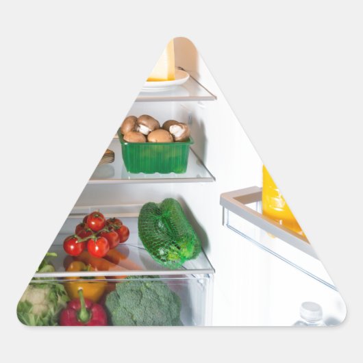 Offener Kühlschrank mit Essen Dreieckiger Aufkleber (Vorderseite)