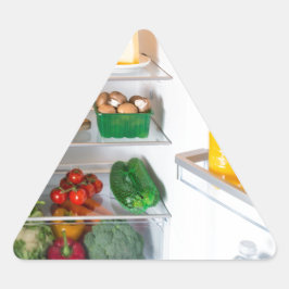 Offener Kühlschrank mit Essen Dreieckiger Aufkleber