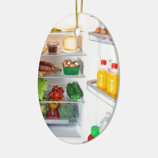 Offener Kühlschrank mit Essen Keramikornament (Links)