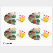 Offener Kühlschrank mit Essen Ovaler Aufkleber (Blatt)