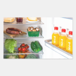 Offener Kühlschrank mit Essen Rechteckiger Aufkleber