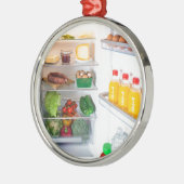 Offener Kühlschrank mit Essen Silbernes Ornament (Links)