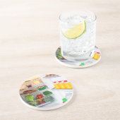 Offener Kühlschrank mit Essen Untersetzer (Seite)