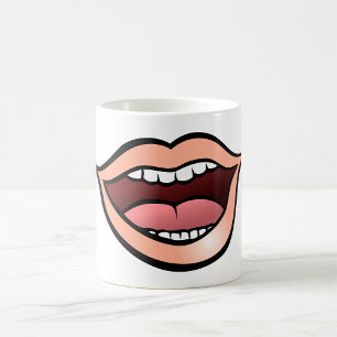 Offener Mund Lippen Zähne Zunge Kaffeetasse