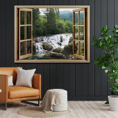 Offener Wasserfall-Fluss am Fenster Poster