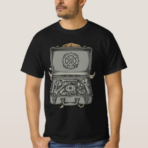 Offener Werkzeugkasten Schraubenschlüssel Zahnräde T-Shirt